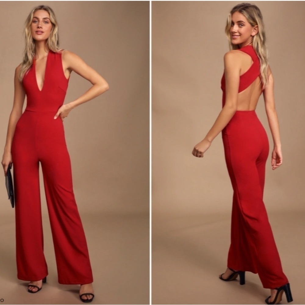 Lulus Elegant Red Sleeveless Jumpsuit